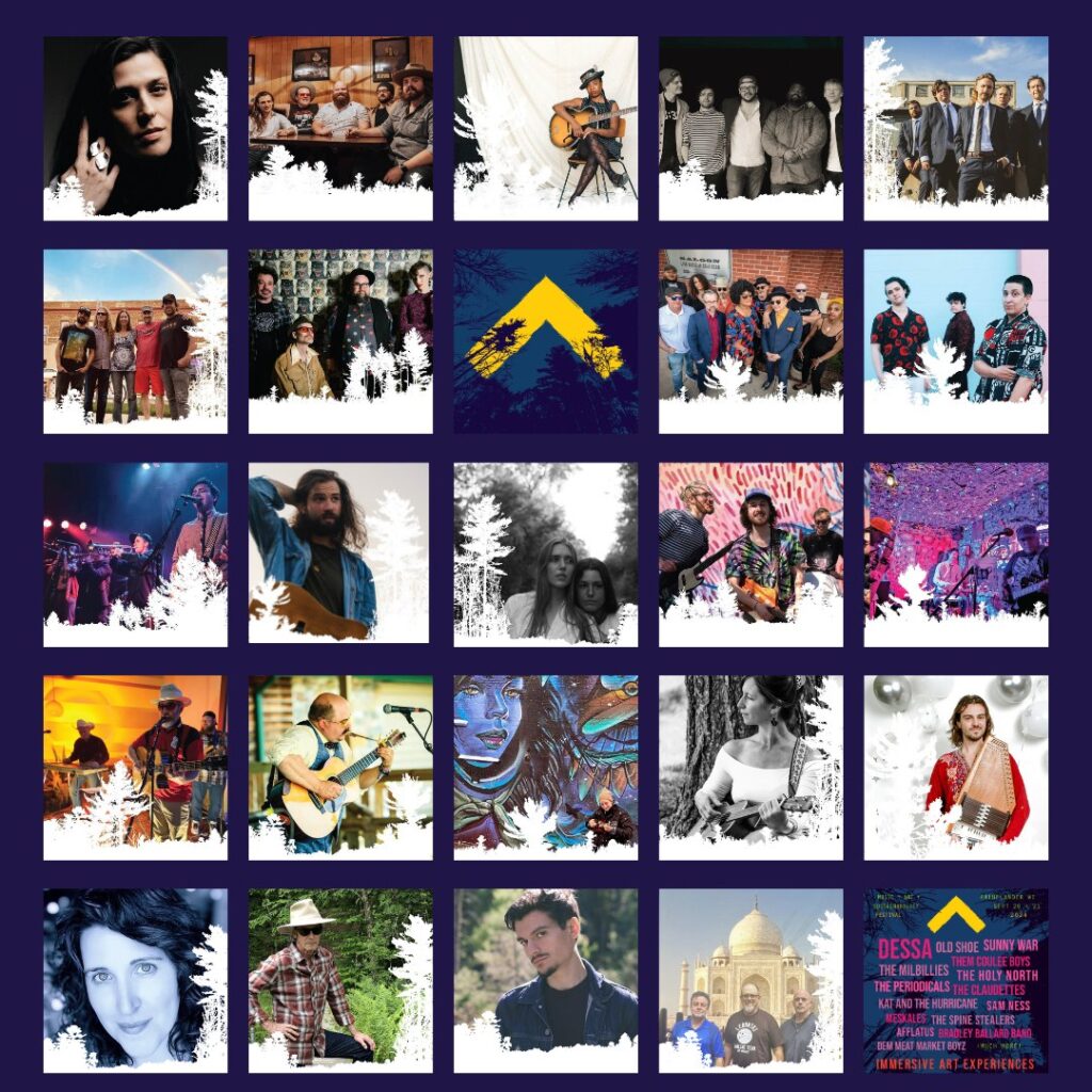 Collage of musicians and performers in squares.